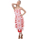 A Red And White Pattern With A Flower On It Layered Bottom Dress