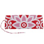 A Red And White Pattern With A Flower On It Roll Up Canvas Pencil Holder (S)