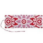 A Red And White Pattern With A Flower On It Roll Up Canvas Pencil Holder (M)