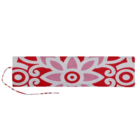 A Red And White Pattern With A Flower On It Roll Up Canvas Pencil Holder (L) from ArtsNow.com