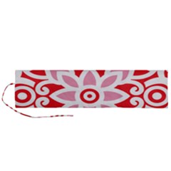 A Red And White Pattern With A Flower On It Roll Up Canvas Pencil Holder (L) from ArtsNow.com