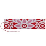 A Red And White Pattern With A Flower On It Roll Up Canvas Pencil Holder (L)