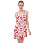 A Red And White Pattern With A Flower On It Summer Time Chiffon Dress