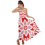 A Red And White Pattern With A Flower On It Backless Maxi Beach Dress