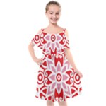 A Red And White Pattern With A Flower On It Kids  Cut Out Shoulders Chiffon Dress