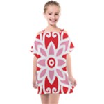 A Red And White Pattern With A Flower On It Kids  One Piece Chiffon Dress