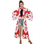 A Red And White Pattern With A Flower On It Maxi Kimono