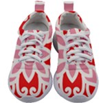 A Red And White Pattern With A Flower On It Kids Athletic Shoes