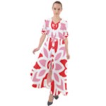 A Red And White Pattern With A Flower On It Waist Tie Boho Maxi Dress