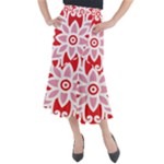 A Red And White Pattern With A Flower On It Midi Mermaid Skirt