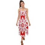 A Red And White Pattern With A Flower On It Halter Tie Back Dress 