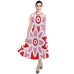 A Red And White Pattern With A Flower On It Round Neck Boho Dress