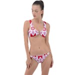 A Red And White Pattern With A Flower On It Ring Detail Crop Bikini Set