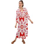 A Red And White Pattern With A Flower On It Grecian Style  Maxi Dress