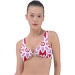 A Red And White Pattern With A Flower On It Ring Detail Bikini Top