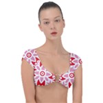 A Red And White Pattern With A Flower On It Cap Sleeve Ring Bikini Top