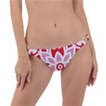 A Red And White Pattern With A Flower On It Ring Detail Bikini Bottoms