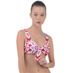 A Red And White Pattern With A Flower On It Front Tie Bikini Top