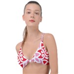 A Red And White Pattern With A Flower On It Knot Up Bikini Top