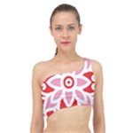 A Red And White Pattern With A Flower On It Spliced Up Bikini Top 