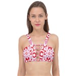 A Red And White Pattern With A Flower On It Cage Up Bikini Top