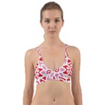 A Red And White Pattern With A Flower On It Wrap Around Bikini Top