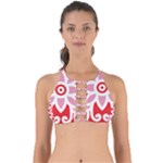 A Red And White Pattern With A Flower On It Perfectly Cut Out Bikini Top