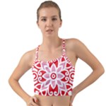 A Red And White Pattern With A Flower On It Mini Tank Bikini Top