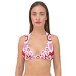 A Red And White Pattern With A Flower On It Double Strap Halter Bikini Top