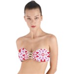 A Red And White Pattern With A Flower On It Twist Bandeau Bikini Top