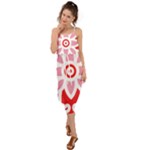 A Red And White Pattern With A Flower On It Waist Tie Cover Up Chiffon Dress