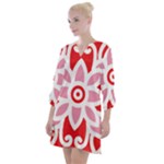 A Red And White Pattern With A Flower On It Open Neck Shift Dress