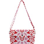 A Red And White Pattern With A Flower On It Removable Strap Clutch Bag