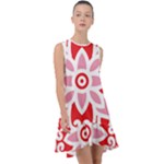 A Red And White Pattern With A Flower On It Frill Swing Dress