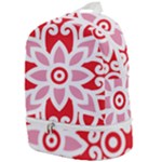 A Red And White Pattern With A Flower On It Zip Bottom Backpack