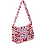 A Red And White Pattern With A Flower On It Zip Up Shoulder Bag