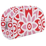 A Red And White Pattern With A Flower On It Make Up Case (Medium)