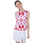 A Red And White Pattern With A Flower On It Women s Sleeveless Sports Top