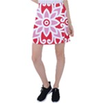 A Red And White Pattern With A Flower On It Tennis Skirt