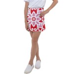 A Red And White Pattern With A Flower On It Kids  Tennis Skirt