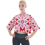 A Red And White Pattern With A Flower On It Mock Neck T-Shirt