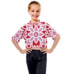 A Red And White Pattern With A Flower On It Kids Mock Neck T-Shirt