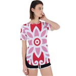 A Red And White Pattern With A Flower On It Perpetual Short Sleeve T-Shirt