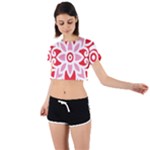 A Red And White Pattern With A Flower On It Tie Back Short Sleeve Crop T-Shirt