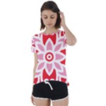 A Red And White Pattern With A Flower On It Short Sleeve Open Back T-Shirt