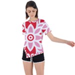 A Red And White Pattern With A Flower On It Asymmetrical Short Sleeve Sports T-Shirt