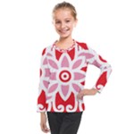 A Red And White Pattern With A Flower On It Kids  Long Mesh T-Shirt