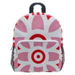 A Red And White Pattern With A Flower On It Kids  Age 5-10 Lightweight School Backpack with Side Pockets