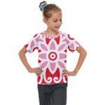 A Red And White Pattern With A Flower On It Kids  Mesh Piece T-Shirt