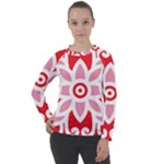 A Red And White Pattern With A Flower On It Women s Long Sleeve Raglan T-Shirt